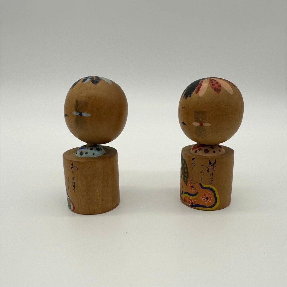 Vintage Kokeshi Dolls Japanese Hand Painted Wood Nodder Bobble Head Figurines - Picture 2 of 10